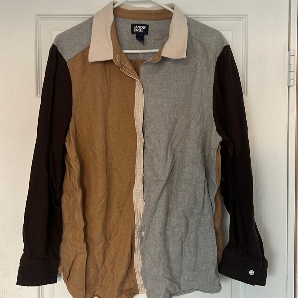 Tri-colored flannel with white buttons